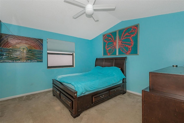 11733 NW 11th St, Pembroke Pines, FL 33026 - carpeted bedroom with vaulted ceiling, baseboards, a ceiling fan, and a textured ceiling