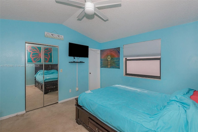 11733 NW 11th St, Pembroke Pines, FL 33026 - bedroom with lofted ceiling, carpet flooring, a textured ceiling, a ceiling fan, and baseboards