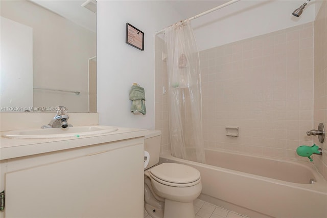 11733 NW 11th St, Pembroke Pines, FL 33026 - bathroom featuring shower / bathtub combination with curtain, toilet, tile patterned floors, and vanity