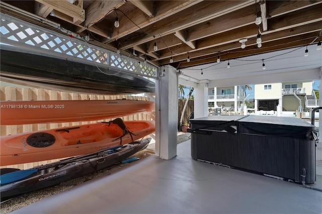 view of patio featuring a hot tub
