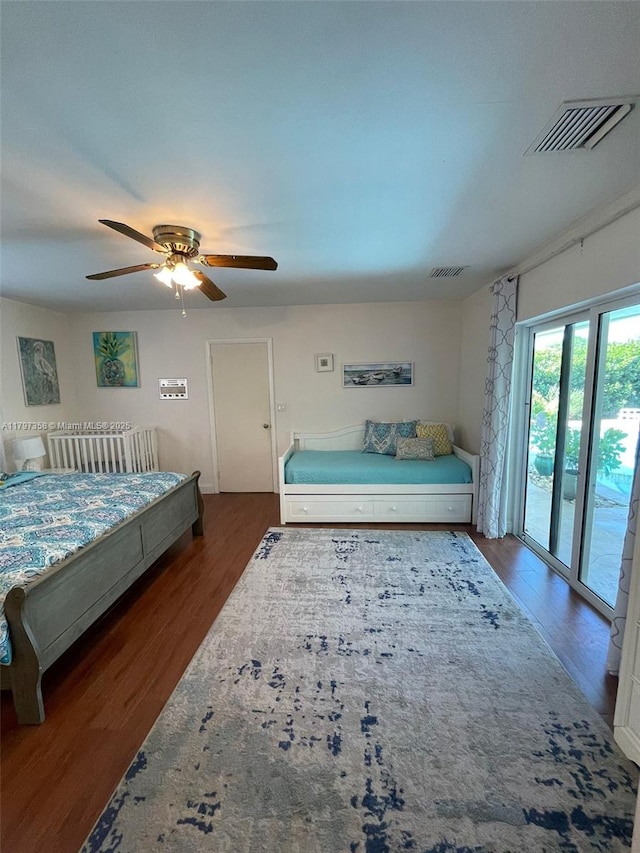 4410 N Buchanan St, Hollywood, FL 33021 - bedroom with wood finished floors, access to outside, and a ceiling fan
