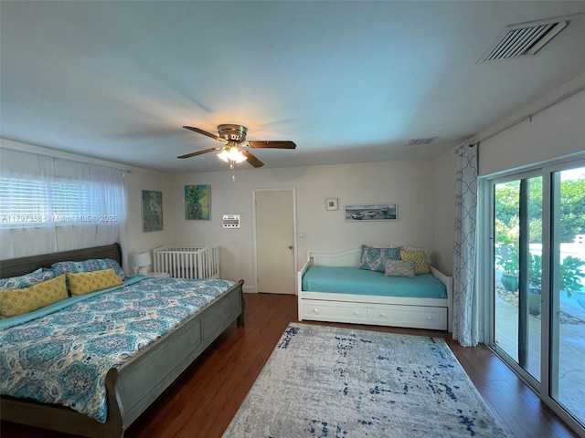 4410 N Buchanan St, Hollywood, FL 33021 - bedroom featuring access to outside, dark wood finished floors, and ceiling fan