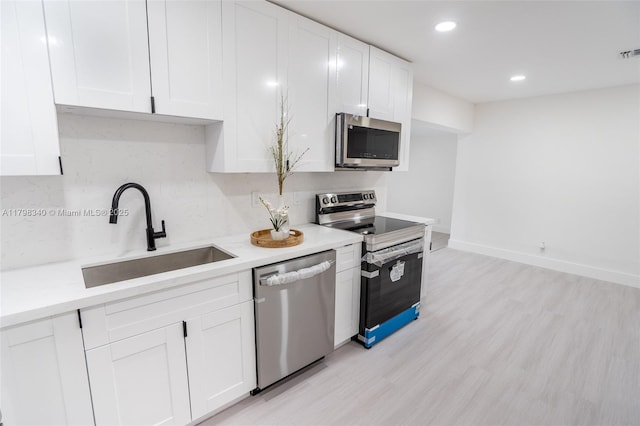 3531 NW 26th St, Lauderdale Lakes, FL 33311 - kitchen featuring appliances with stainless steel finishes, a sink, white cabinets, recessed lighting, and light wood-style floors