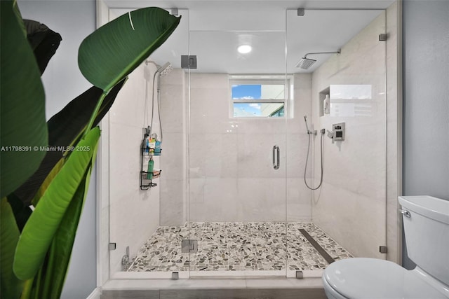 bathroom with toilet and a shower stall