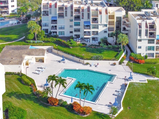 aerial view of a pool area