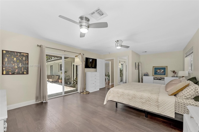2221 N 46th Ave, Hollywood, FL 33021 - bedroom featuring access to exterior, wood finished floors, baseboards, and ceiling fan