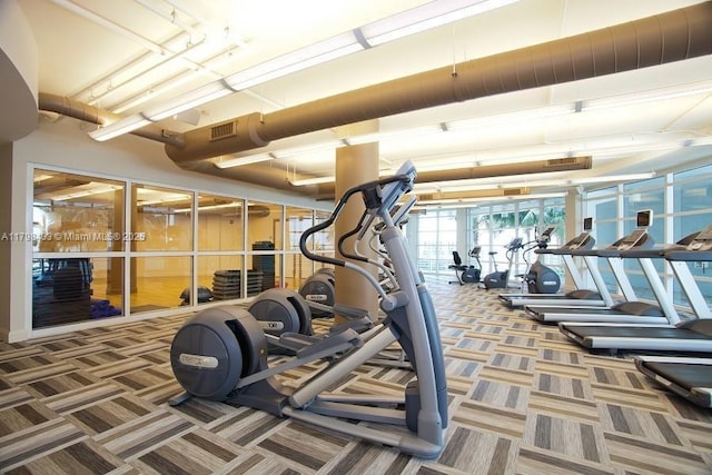253 NE 2nd St Unit 2201, Miami, FL 33132 - gym featuring carpet floors and french doors
