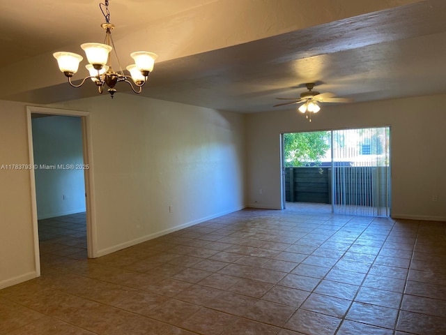 8335 SW 72nd Ave Unit 202D, Miami, FL 33143 - empty room featuring a ceiling fan, a chandelier, and baseboards