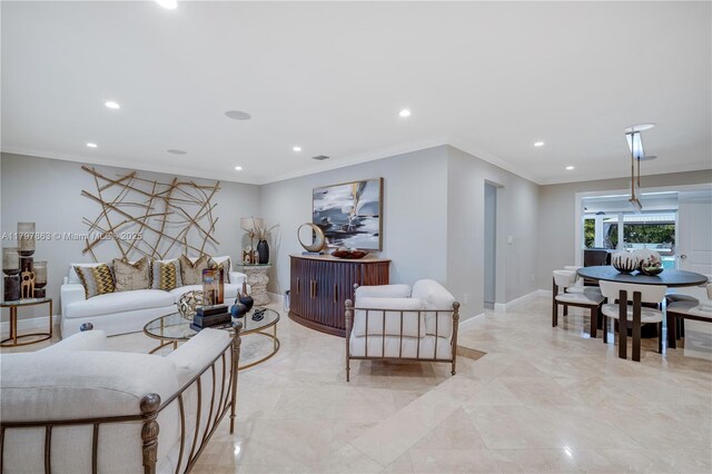10921 SW 102nd Ct, Miami, FL 33176 - living area featuring recessed lighting, crown molding, and baseboards