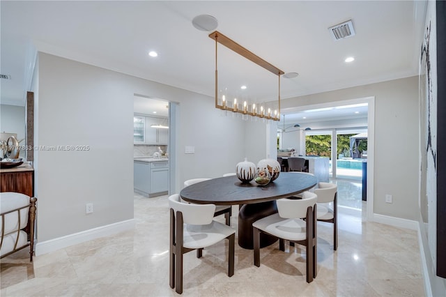 10921 SW 102nd Ct, Miami, FL 33176 - dining area featuring crown molding, recessed lighting, and baseboards