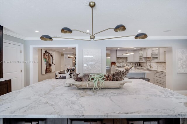 10921 SW 102nd Ct, Miami, FL 33176 - dining area with a chandelier, recessed lighting, and ornamental molding