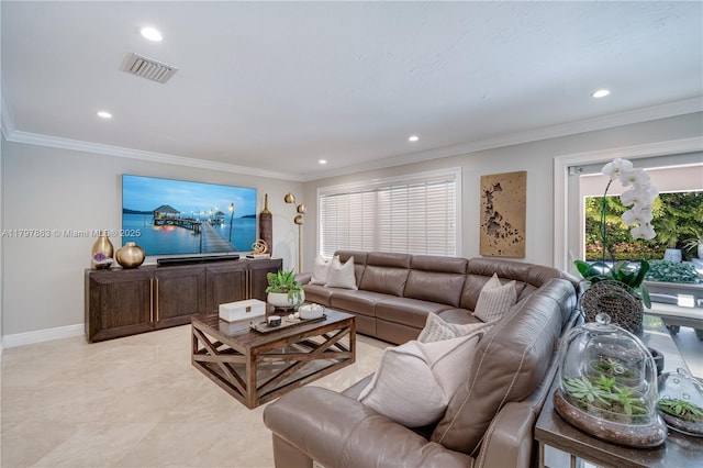 10921 SW 102nd Ct, Miami, FL 33176 - living area with recessed lighting, ornamental molding, and baseboards
