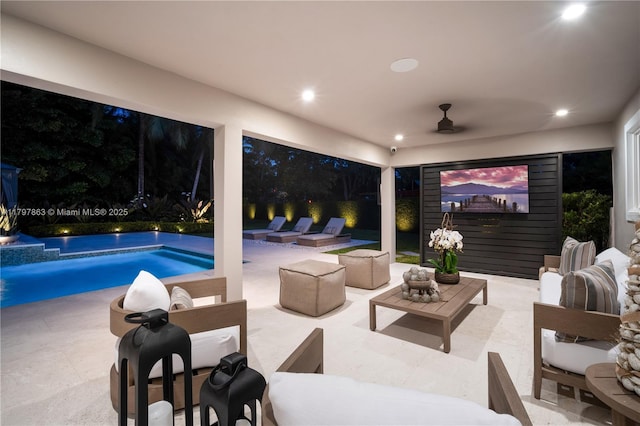 10921 SW 102nd Ct, Miami, FL 33176 - cinema room with recessed lighting and ceiling fan