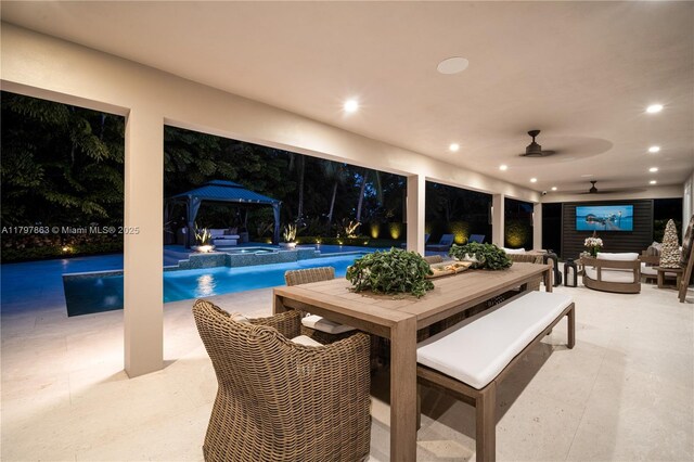 10921 SW 102nd Ct, Miami, FL 33176 - view of swimming pool with a gazebo, outdoor lounge area, a patio, and a ceiling fan