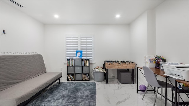 office area featuring marble finish flooring and recessed lighting