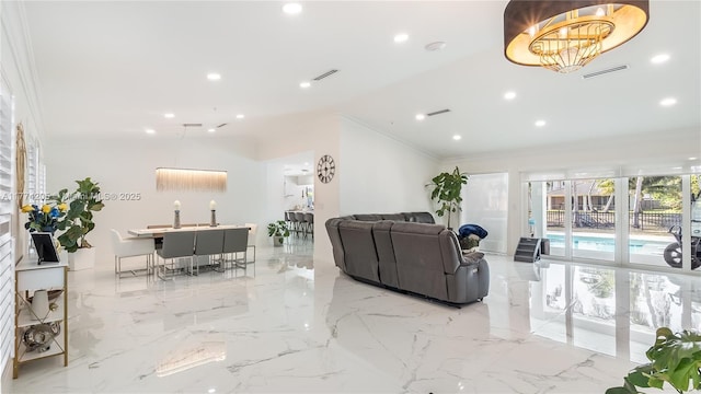 common area featuring crown molding and recessed lighting