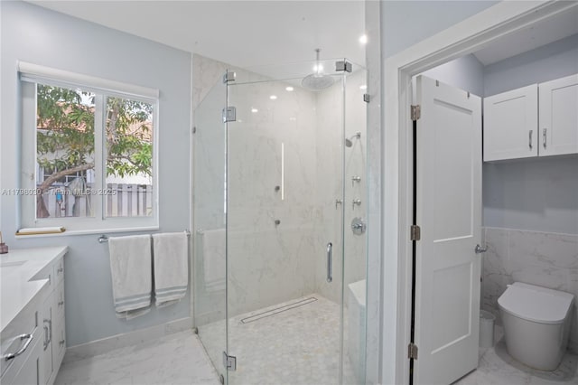 1199 NW 166th Ave, Pembroke Pines, FL 33028 - full bathroom with a marble finish shower, marble look tile flooring, vanity, and toilet