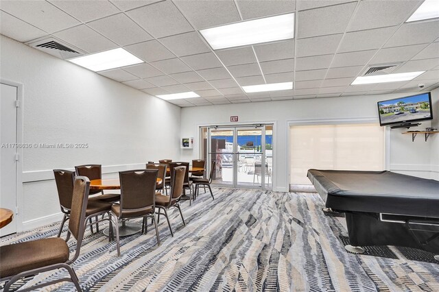 1450 NW 18th Ave Unit 203, Delray Beach, FL 33445 - rec room featuring carpet flooring, a paneled ceiling, and pool table