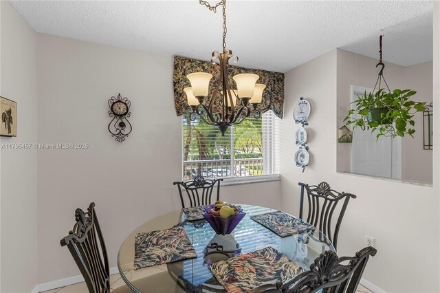 2541 N Nob Hill Rd Unit 205, Sunrise, FL 33322 - dining space with a chandelier, baseboards, and a textured ceiling