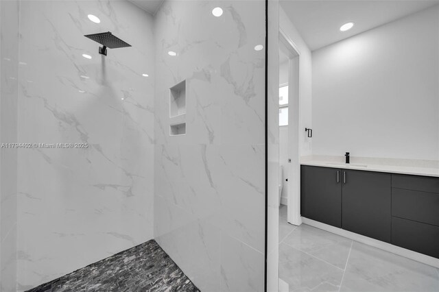1212 NW 35th Pl, Cape Coral, FL 33993 - full bathroom with marble finish floors, a marble finish shower, toilet, and vanity