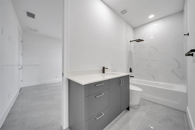 1212 NW 35th Pl, Cape Coral, FL 33993 - bathroom with vanity, bathtub / shower combination, toilet, marble finish floors, and baseboards