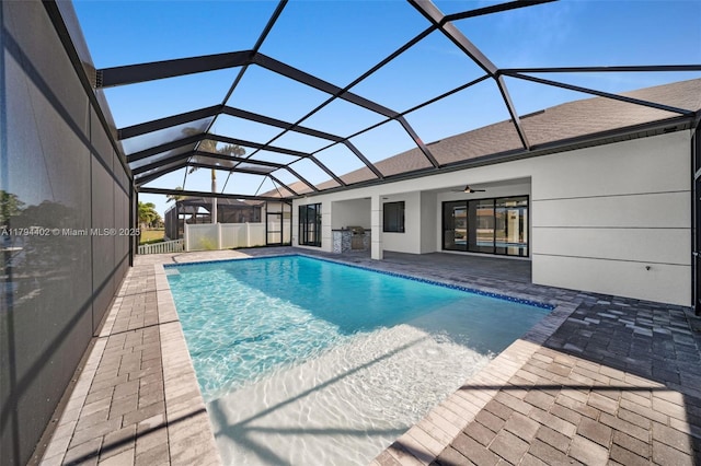 1212 NW 35th Pl, Cape Coral, FL 33993 - swimming pool featuring a ceiling fan, a patio, and a lanai
