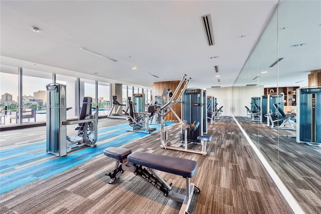 1180 N Federal Hwy Unit 1407, Fort Lauderdale, FL 33304 - gym with carpet flooring and a wall of windows