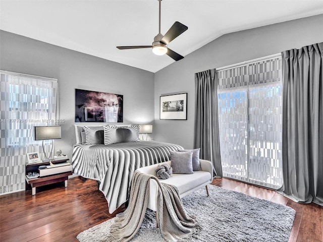 5206 NW 99th Ave, Sunrise, FL 33351 - bedroom featuring vaulted ceiling, multiple windows, wood finished floors, and ceiling fan
