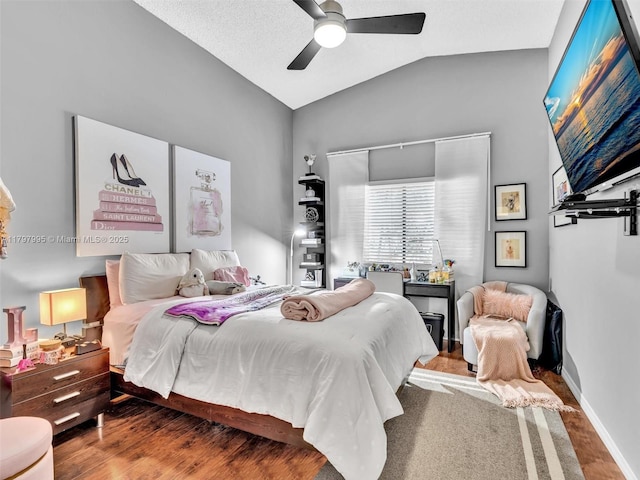 5206 NW 99th Ave, Sunrise, FL 33351 - bedroom featuring vaulted ceiling, wood finished floors, a ceiling fan, and baseboards