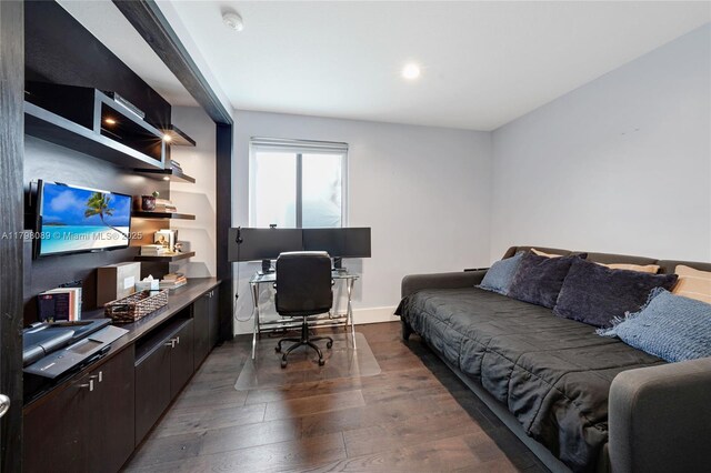 office space featuring dark wood-style flooring and recessed lighting