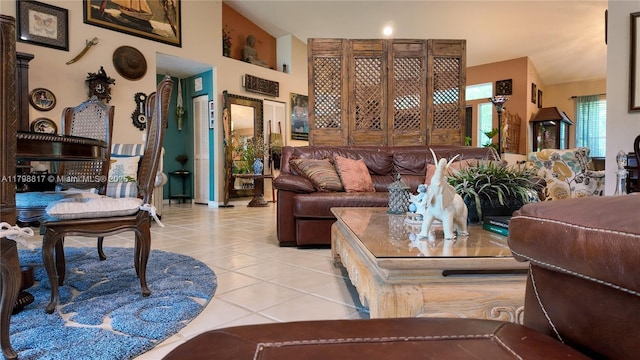 living room featuring light tile patterned floors