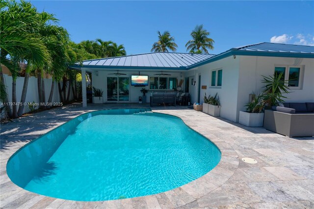 2711 NE 57th Ct, Fort Lauderdale, FL 33308 - view of pool featuring a ceiling fan and a patio area