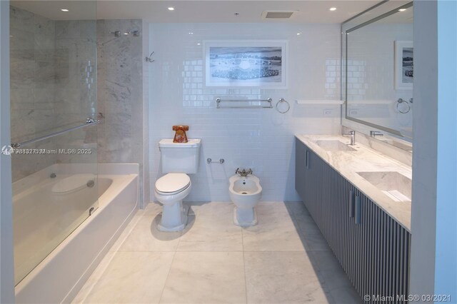 601 NE 36th St Unit 3101, Miami, FL 33137 - bathroom with toilet, tile walls, tile patterned flooring, shower / washtub combination, and double vanity