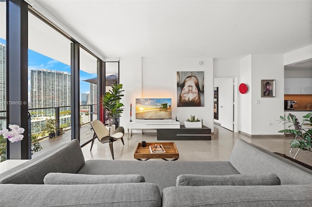 living room with a wall of windows