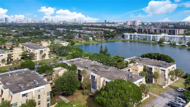 aerial view of a view of skyline and a large body of water