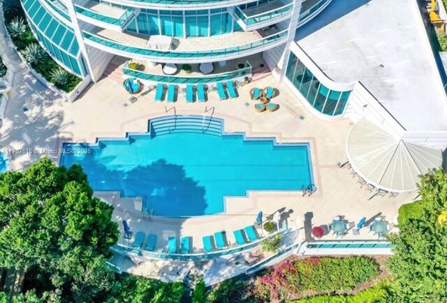 aerial view of a pool