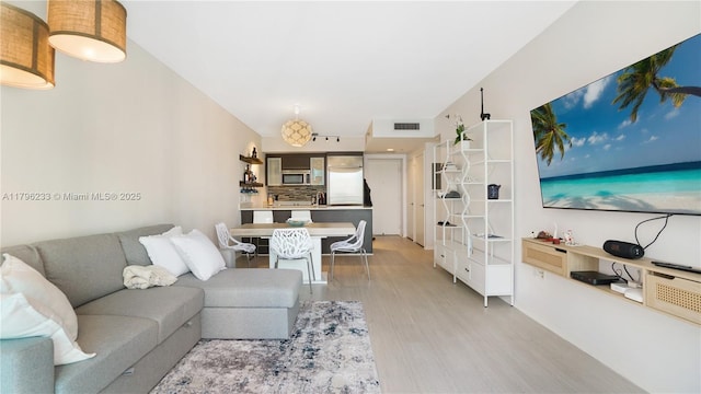 living area featuring light wood finished floors
