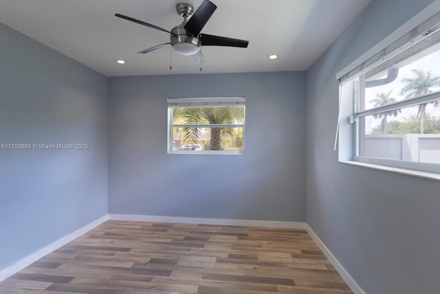 11210 SW 181st St, Miami, FL 33157 - empty room with wood finished floors, a ceiling fan, recessed lighting, and baseboards