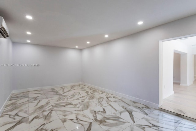 11210 SW 181st St, Miami, FL 33157 - unfurnished room with recessed lighting, light marble finish flooring, baseboards, and a wall mounted air conditioner