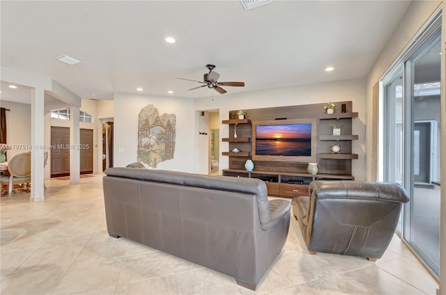 12672 Tucano Cir, Boca Raton, FL 33428 - living room featuring recessed lighting, a ceiling fan, and light tile patterned floors