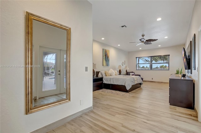 12672 Tucano Cir, Boca Raton, FL 33428 - bedroom with light wood-style flooring, recessed lighting, baseboards, and ceiling fan