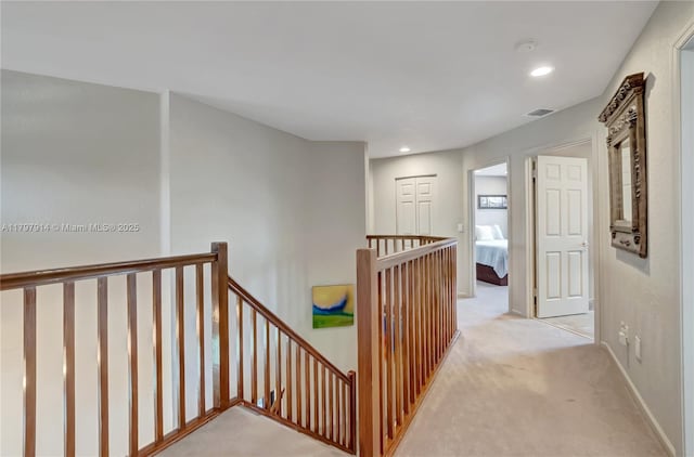 12672 Tucano Cir, Boca Raton, FL 33428 - hallway featuring an upstairs landing, carpet floors, recessed lighting, and baseboards
