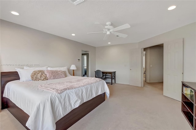 12672 Tucano Cir, Boca Raton, FL 33428 - bedroom featuring recessed lighting, light carpet, and a ceiling fan