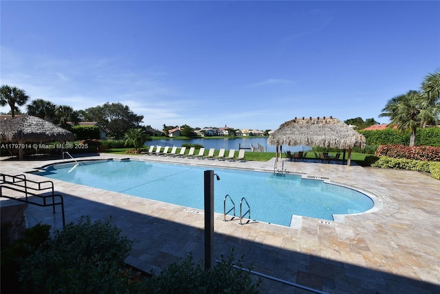 12672 Tucano Cir, Boca Raton, FL 33428 - community pool featuring a gazebo, a patio area, and a water view
