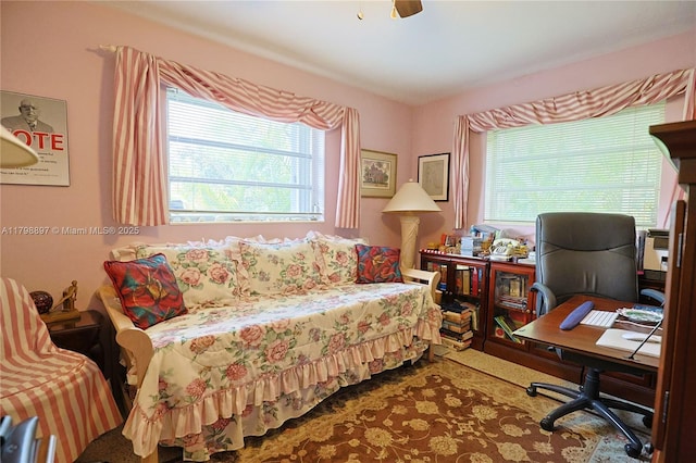 10610 SW 103rd St, Miami, FL 33176 - carpeted bedroom with an office area and ceiling fan