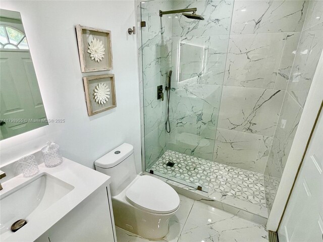 2406 Marathon Ln, Fort Lauderdale, FL 33312 - full bathroom featuring marble look tiles, a marble finish shower, toilet, and vanity
