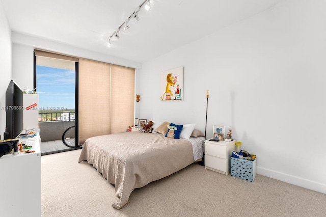 151 Crandon Blvd Unit 926, Key Biscayne, FL 33149 - bedroom featuring light carpet, rail lighting, access to outside, and baseboards