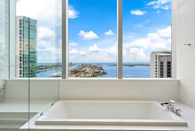 851 NE 1st Ave Unit 4011, Miami, FL 33132 - full bath with a water view, a garden tub, and healthy amount of natural light