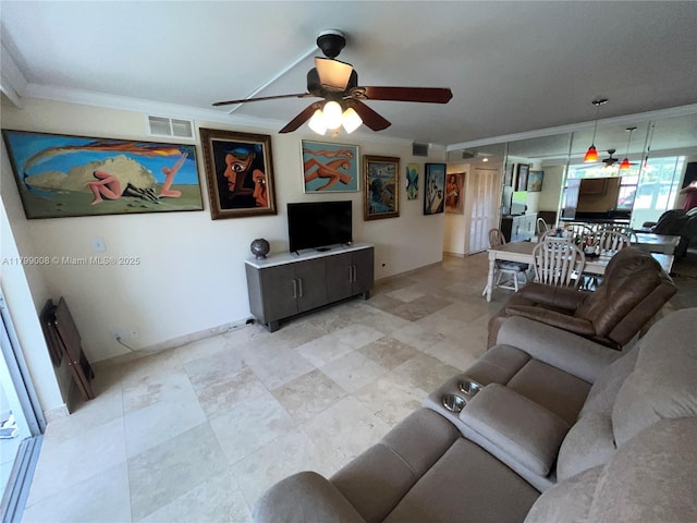 9420 Sunrise Lakes Blvd Unit 106, Sunrise, FL 33322 - living room with a ceiling fan and crown molding