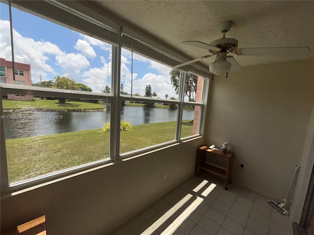 9420 Sunrise Lakes Blvd Unit 106, Sunrise, FL 33322 - unfurnished sunroom with a water view and a ceiling fan